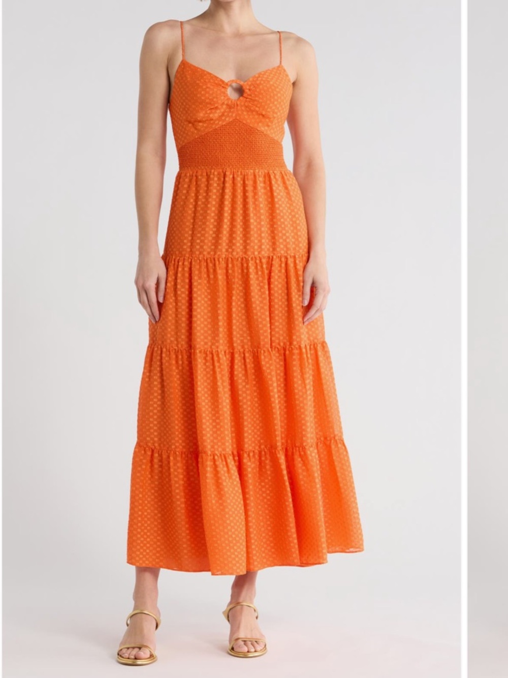 Alice + Olivia Orange Tiered Maxi Dress with Spaghetti Straps